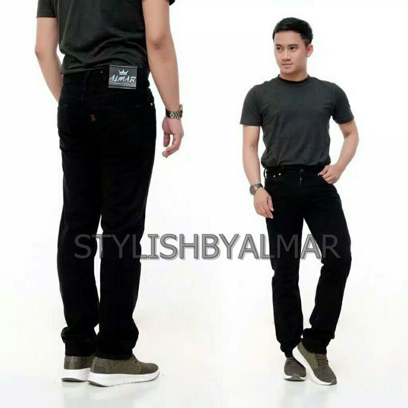 Celana jeans standar regullar cowok pria bioblizt biowash hitam sampai ukuran super jumbo 44