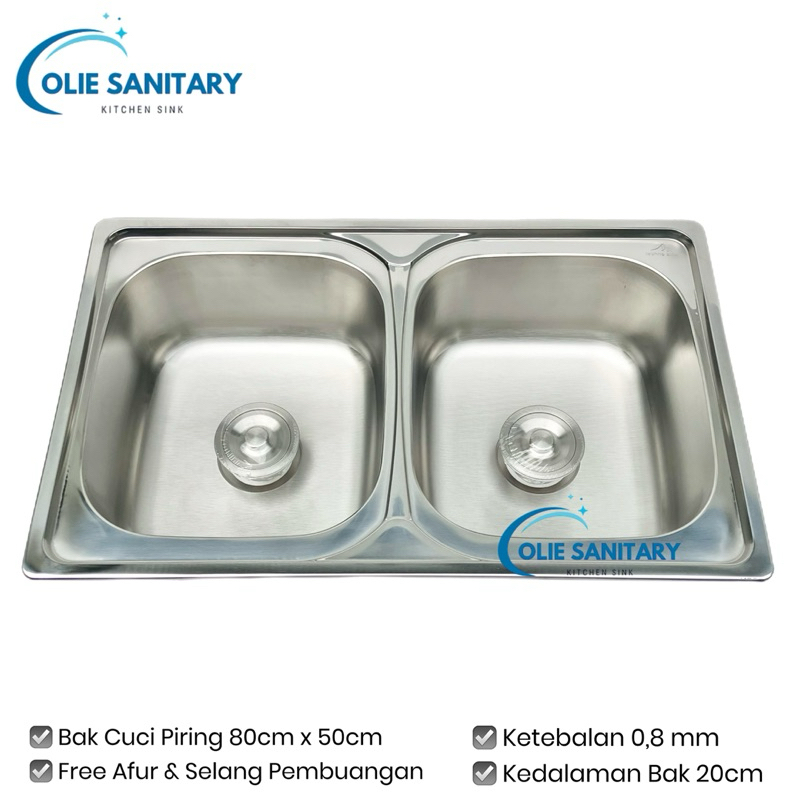 Techno TS 8050 A Wastafel Kitchen Sink Stainless Bak Cuci Piring 2 Lubang Bowl Bak Cuci Piring Dapur