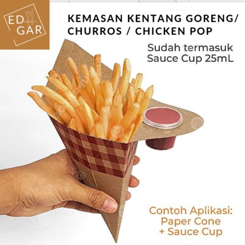 

kemasan box segitiga kentang goreng / dus french fries churros ayam crispy sosis cireng brownies bites