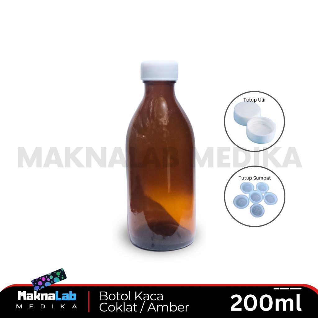 Botol Kaca Coklat 200 ml l Botol 200ml l Botol Amber 200ml - Kaca