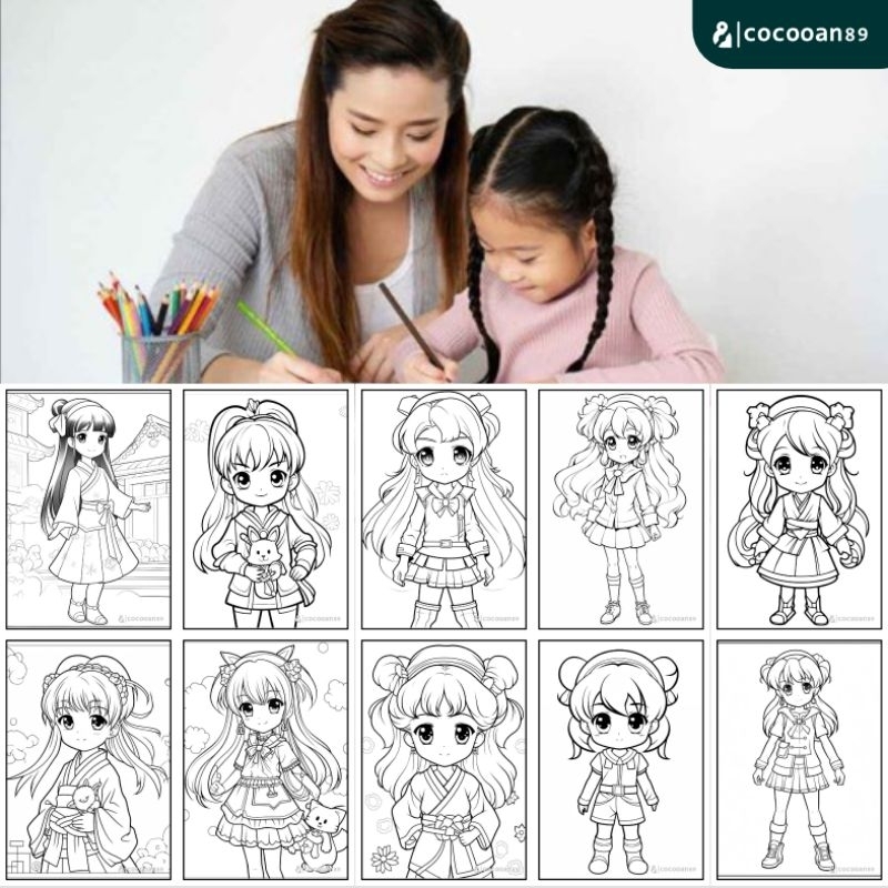 

kertas lembar mewarnai cute girls