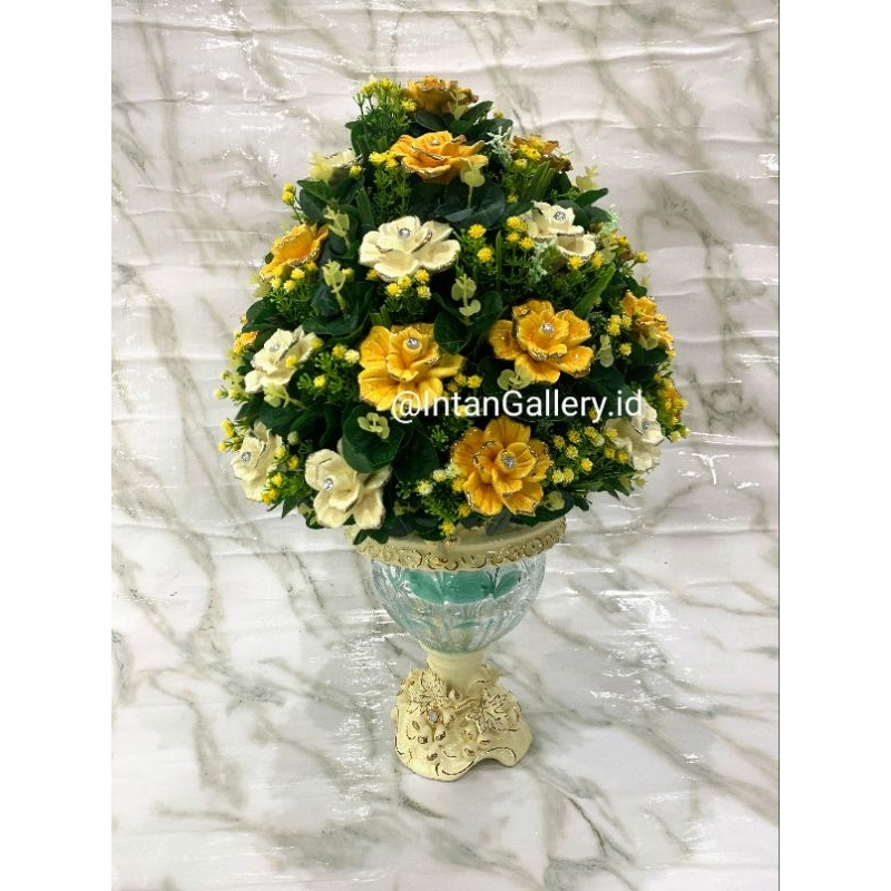 Bunga Rangkai Keramik Vas Kristal Keramik (Free Packing Kayu)