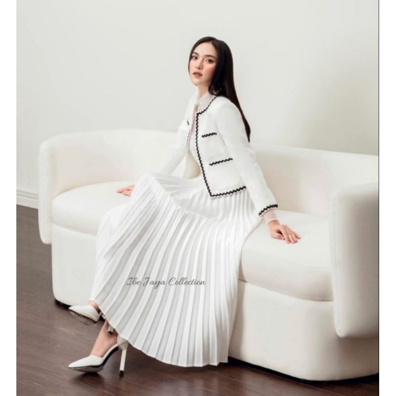 Rok Plisket Dewasa Mayung Bahan Koshibo Premium Rok Kerja Hitam Simple Rok Formal Pleats Skirt Putih