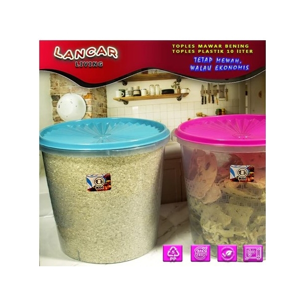 3Pcs Toples Mawar Bening Toples Plastik 10 Liter | Toples Kerupuk Besar 10L tebal