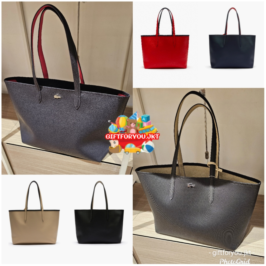 Lacoste Women's Anna Reversible Bicolour Tote Bag Tas Wanita Fashion Perempuan Bolak Balik Warna Bla