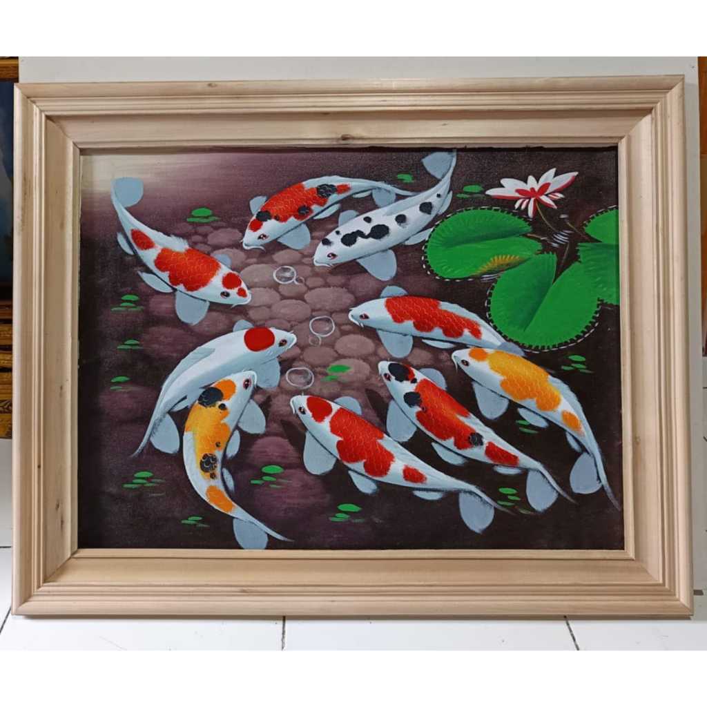 Lukisan ikan koi fengshui  ukuran 60cm x 80cm hanya lukisan nya saja