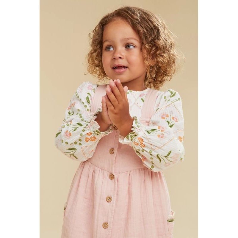 mothercare pinny dress, blouse and tights flower
