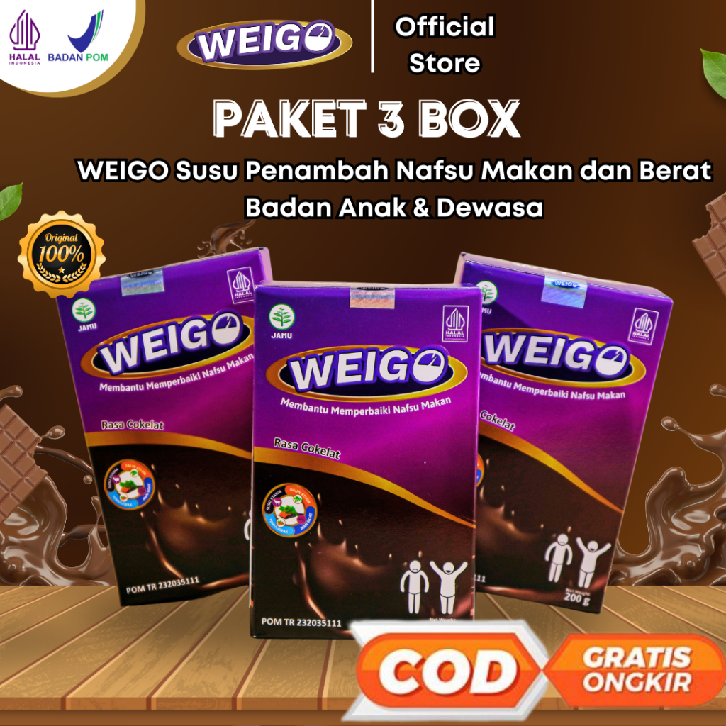 

WEIGO PAKET 3 BOX - Susu Kambing Etawa Membantu Menambah Nafsu Makan dan Berat badan, Penggemuk isi 200gram Halal BPOM