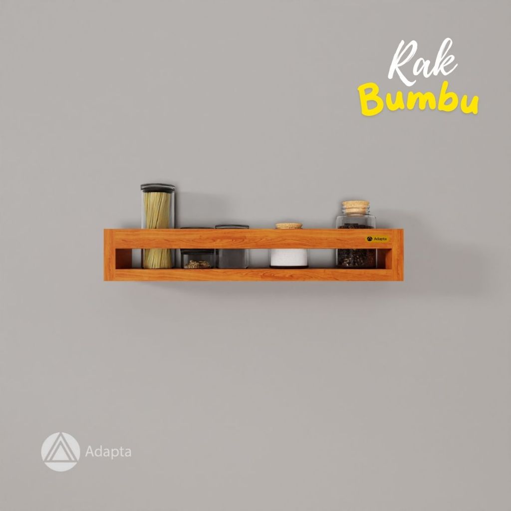 Adapta - Rak Bumbu Dapur Tempel Dinding Warna Coklat kayu Minimalis - Rak Bumbu Dapur Gantung Dindin