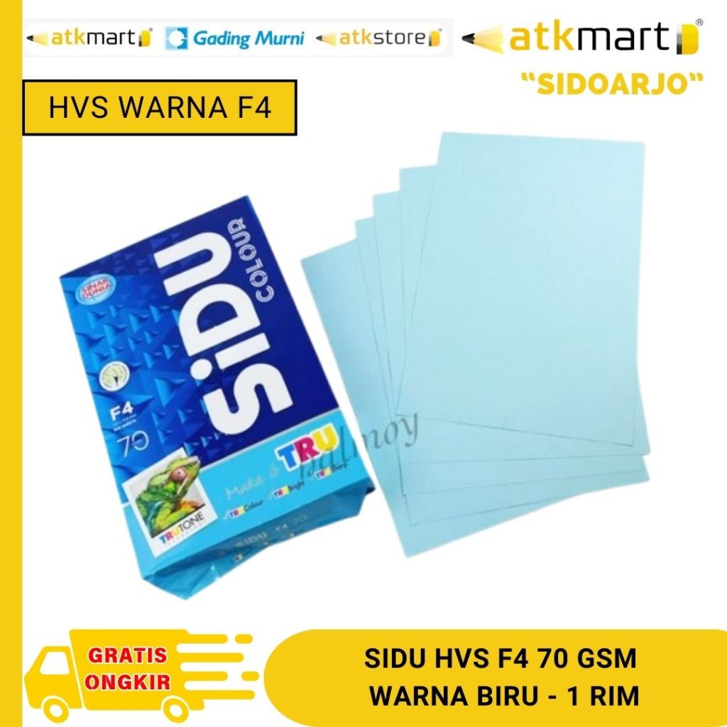 

SIDU KERTAS HVS FOLIO / F4 70 GSM WARNA BIRU - 1 RIM