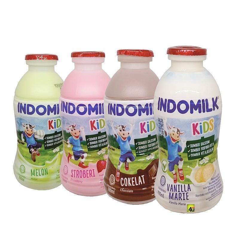 

Minuman Kemasan / Susu Cair Siap Minum Indomilk Kids UHT Milk Botol 190 Ml x 8 Rasa Coklat, Stroberi, Melon