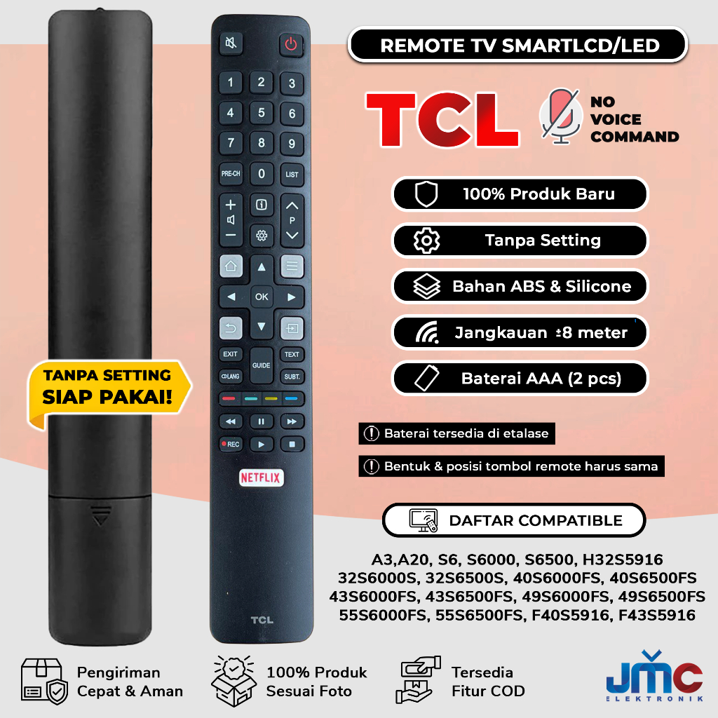Remote Remot Original TV TCL Smart TV Netflix A3 A20 S6 S6000 S6500