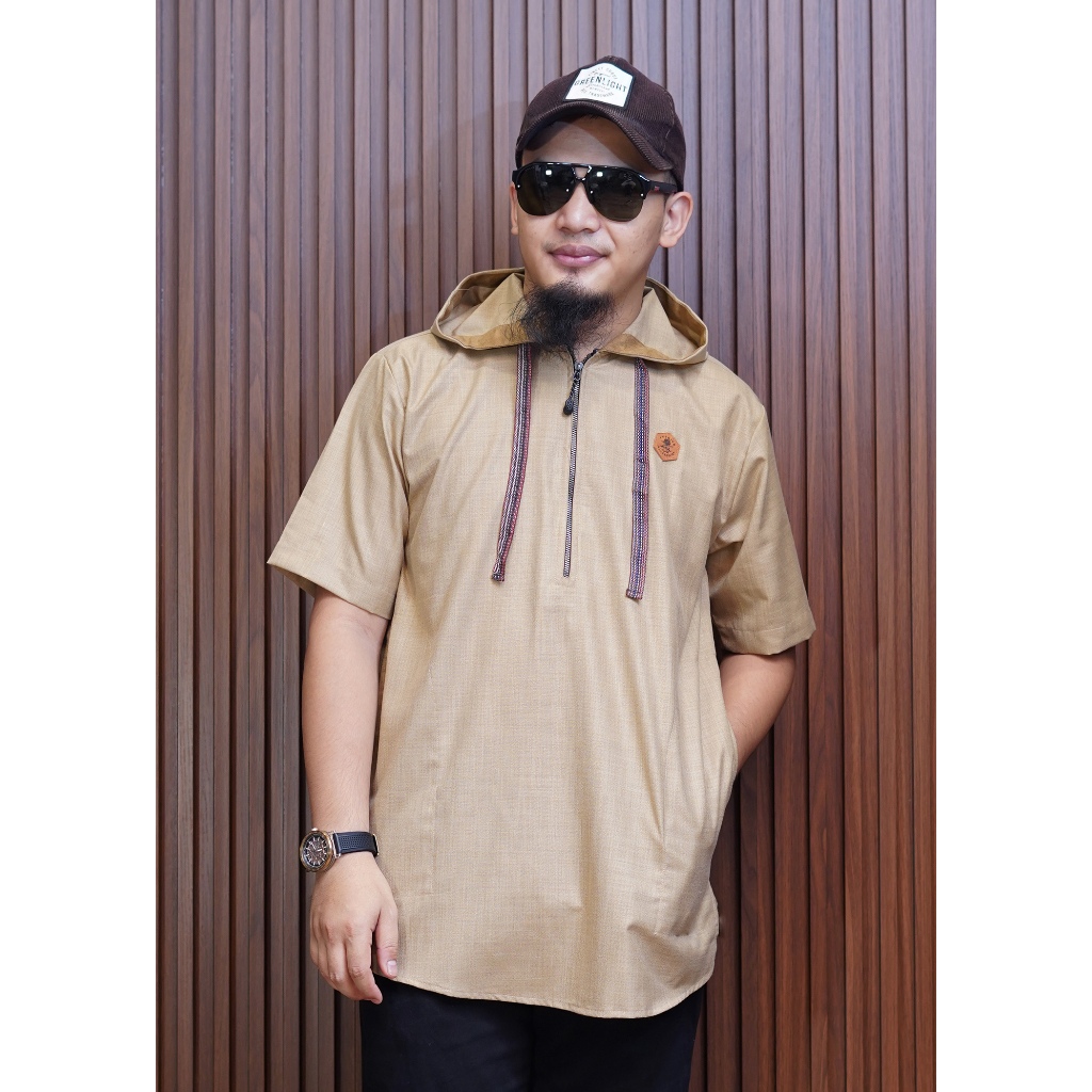 Al Amwa Kurta Series Naqib | Kurta Pria Dewasa Lengan Pendek | Kurta Hoodie Zipper Resleting