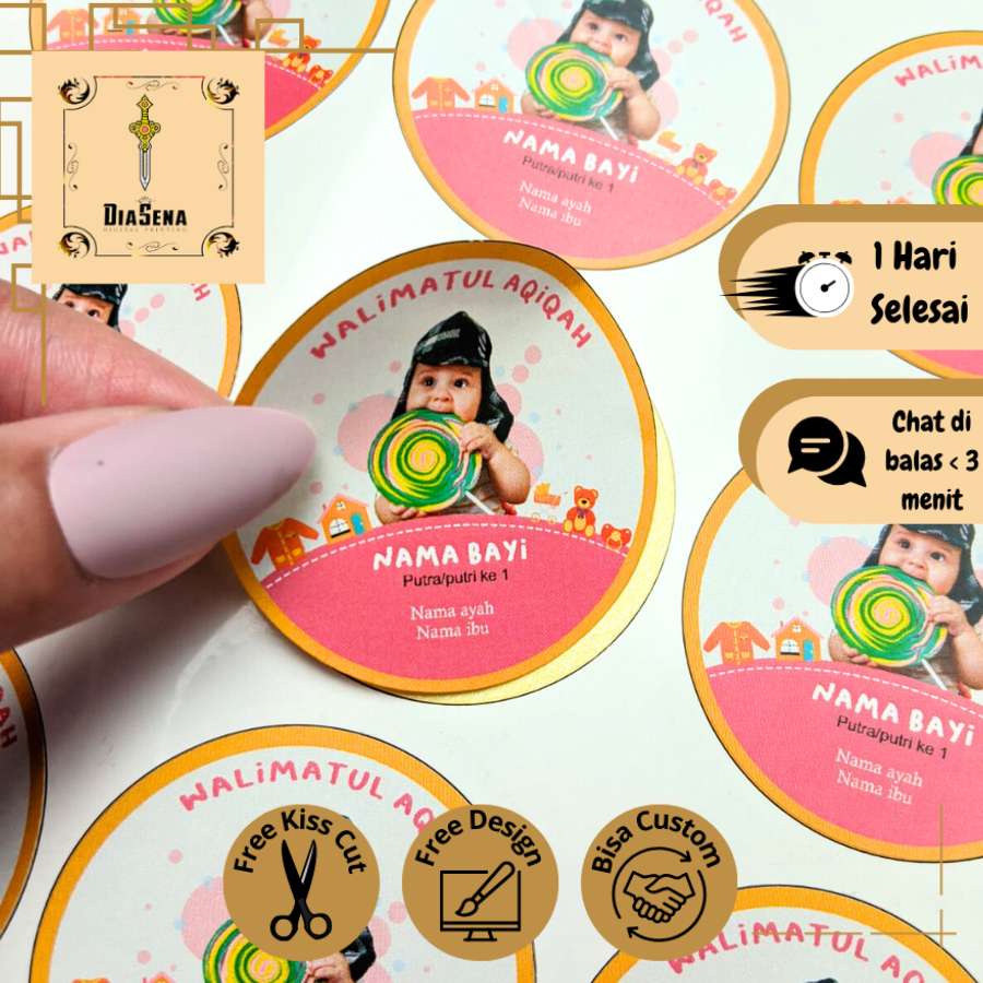

2-4 Stiker Label Tasyakuran Aqiqah Diasena Sticker Nama Anak Bayi Ucapan Kelahiran Akikah