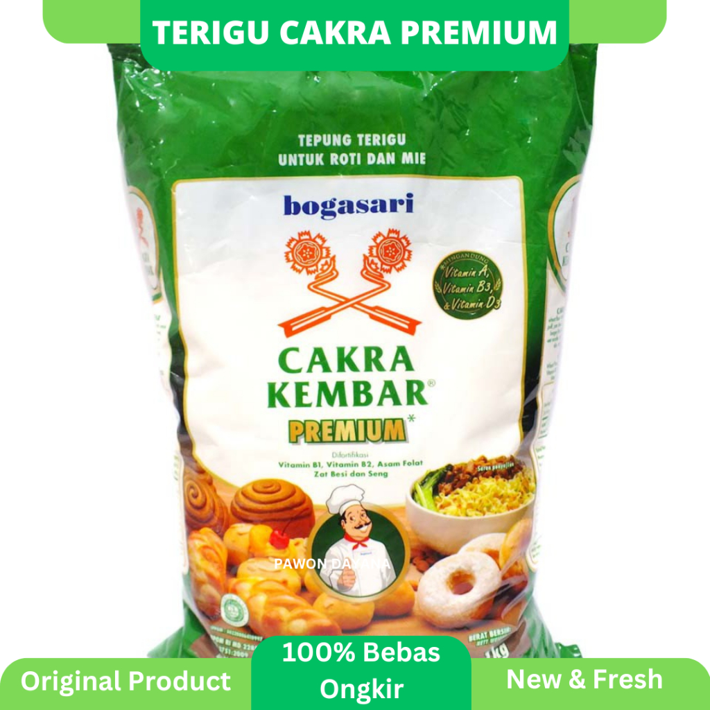 

Tepung Terigu Cakra Kembar / Tepung Cakra 1kg / Terigu Cakra