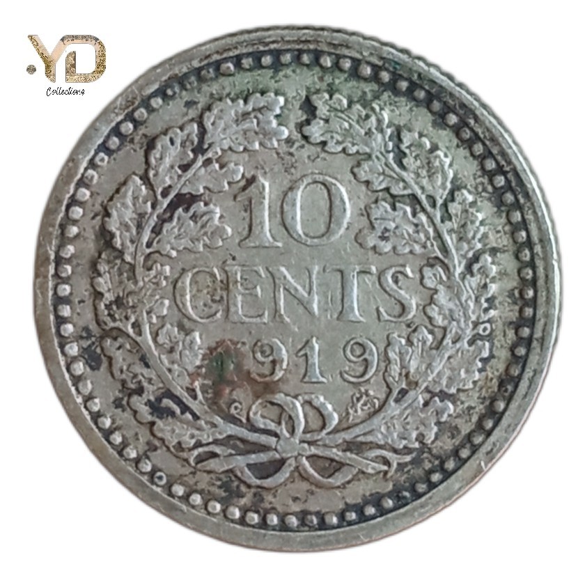 Koin Perak Kuno Belanda 10 Cents tahun 1919 Wilhelmina | koin kecil mungil
