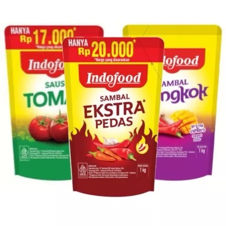 

Indofood Sambal Extra Pedas Pouch | Sambal Bangkok Pouch| Saus Tomat Pouch - 1kg