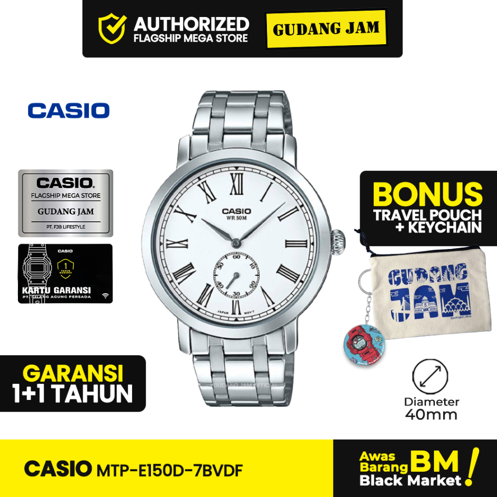 Jam Tangan Casio Pria MTP-E150D-7BVDF White Analog Rantai