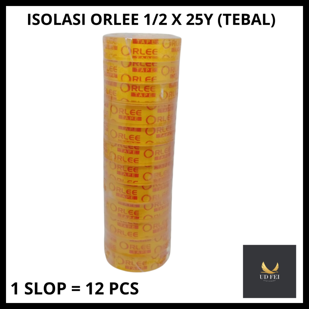 

(1 SLOP = 12 PCS) ISOLASI ORLEE/ ISOLASI 1/2 X 25 Y/ ISOLASI ORLEE TEBAL