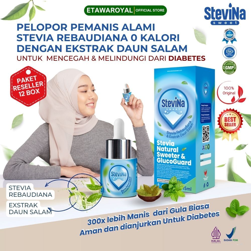 

Stevina Sweet Pemanis Alami 0Kalori plus Herbal Daun salam Pengganti Gula Untuk Menjaga Berat Badan Ideal Kemasan 12 Botol 15ml
