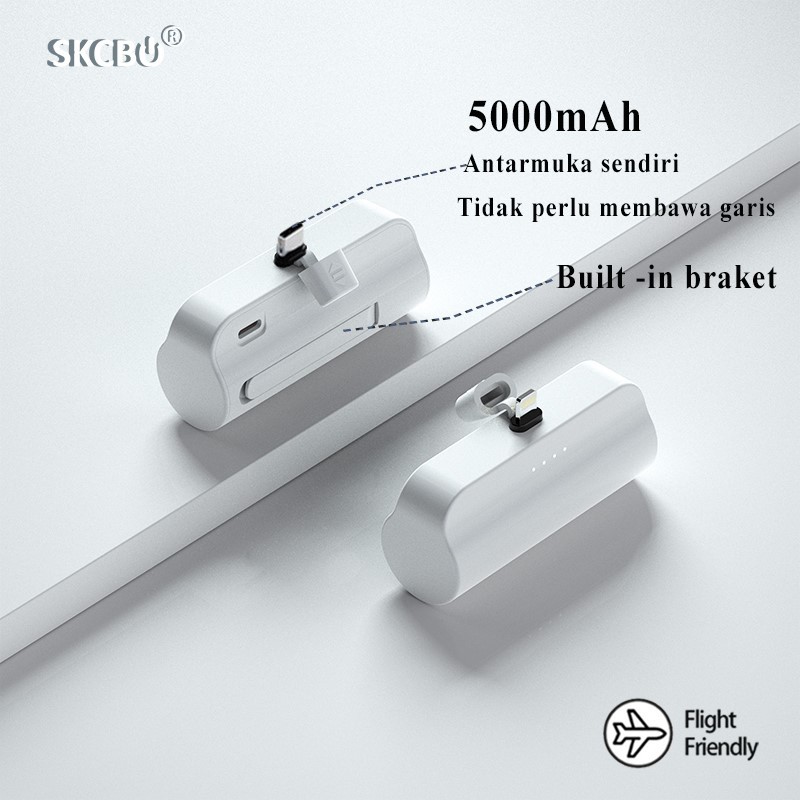 SKCBO Mini Powerbank 5000mAh Powerbank Mini Lightning Type C Built In Cable