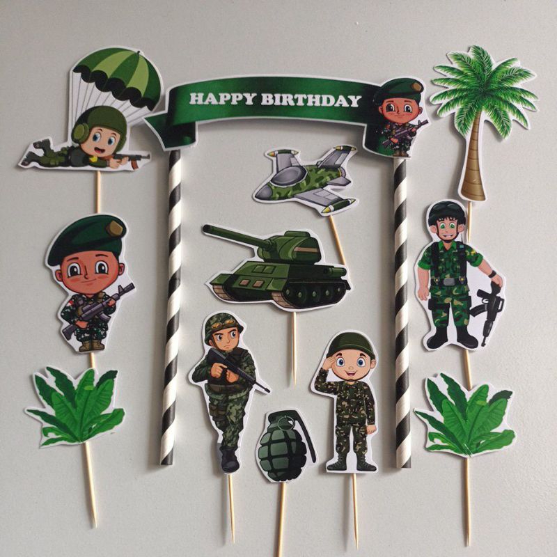 topper cake karakter tema tentara/ hiasan kue ulang tahun tema tentara