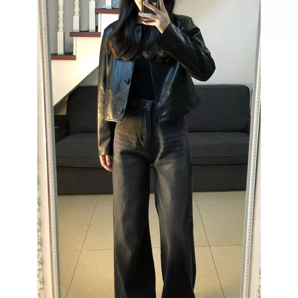 MURAH CELANA JEANS LURUS LONGGAR KELABU HITAM WANITA HIGHWAIST KULOT JEANS WANITA KOREAN STYLE