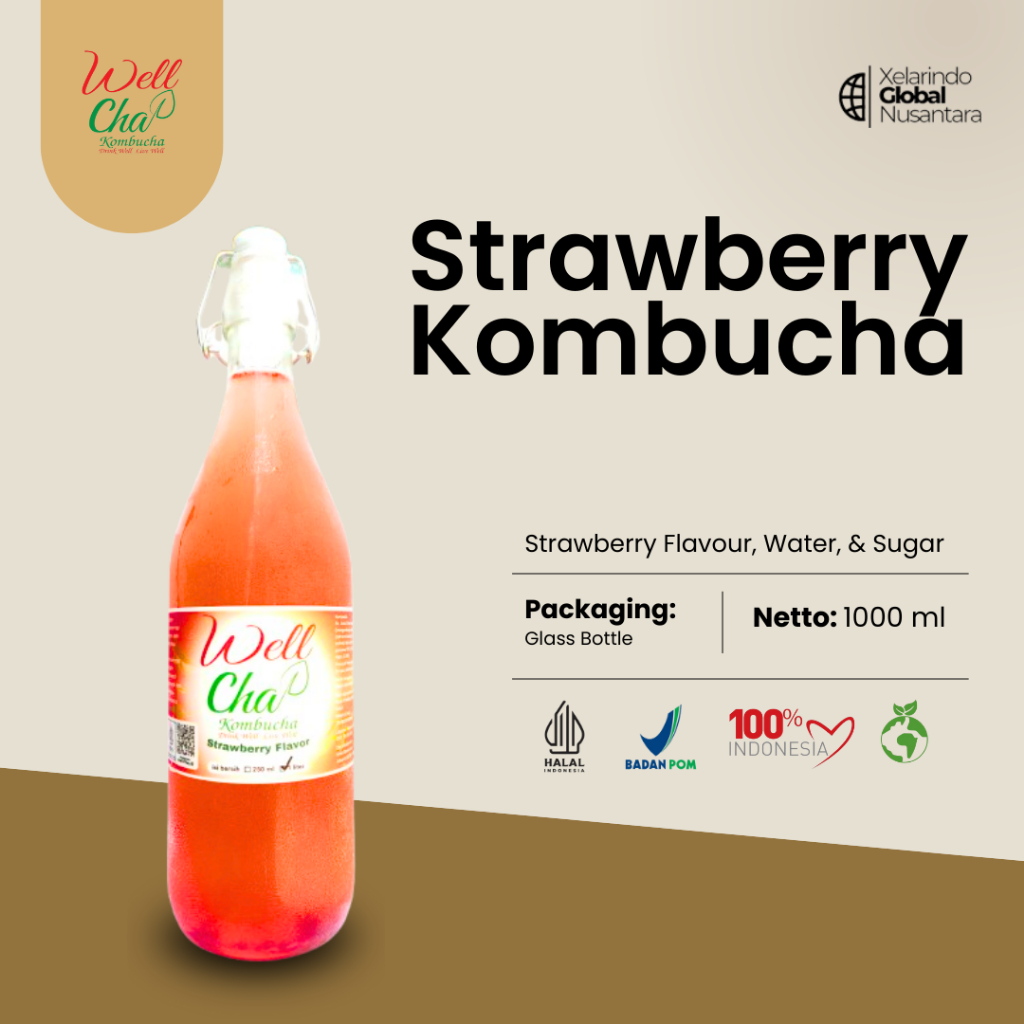 

Well Cha Kombucha Strawberry 1 Liter - Glass Bottle