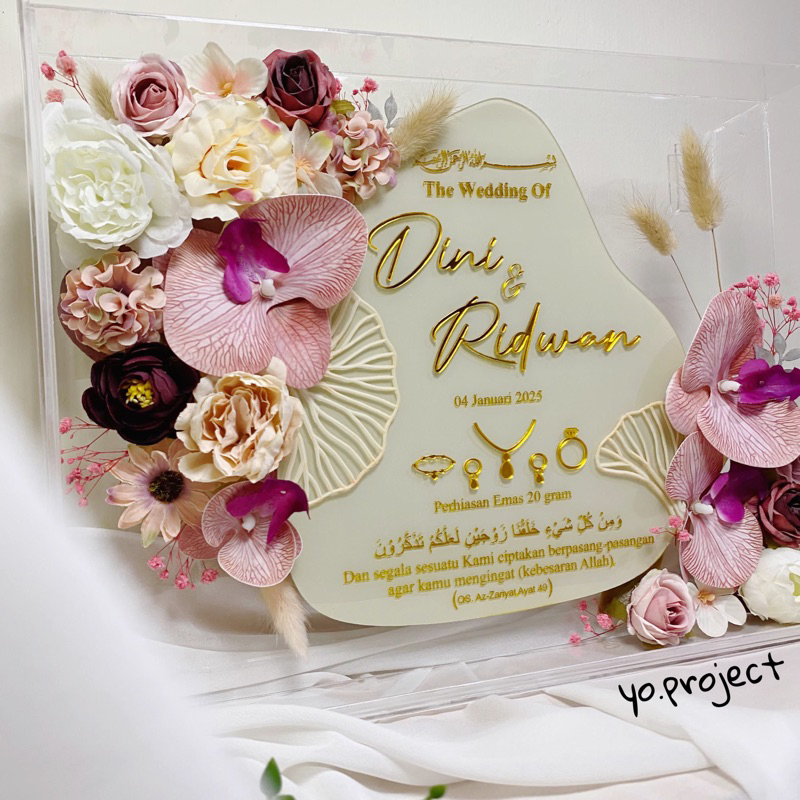 mahar pernikahan akrilik custom mahar full bunga