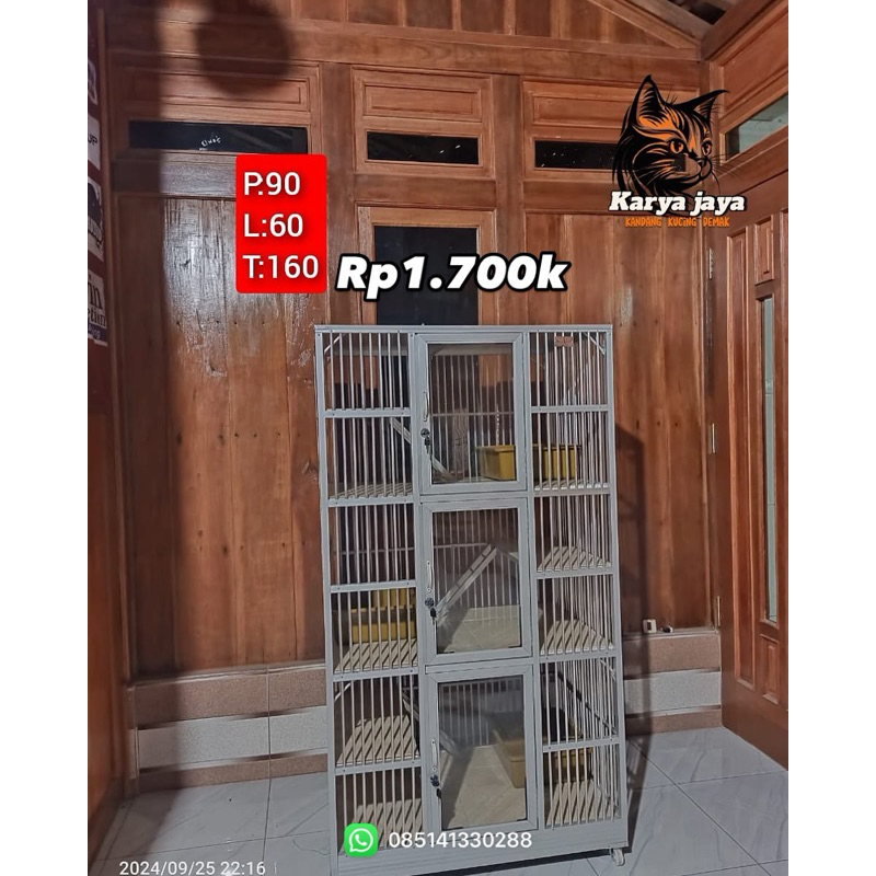 kandang kucing alumunium 3 tingkat besar warna putih