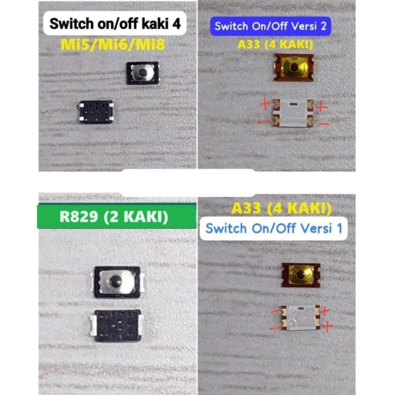 SWITCH/TOMBOL DALAM ON OFF/POWER 4 KAKI UNIVERSAL (ISI 2PCS)