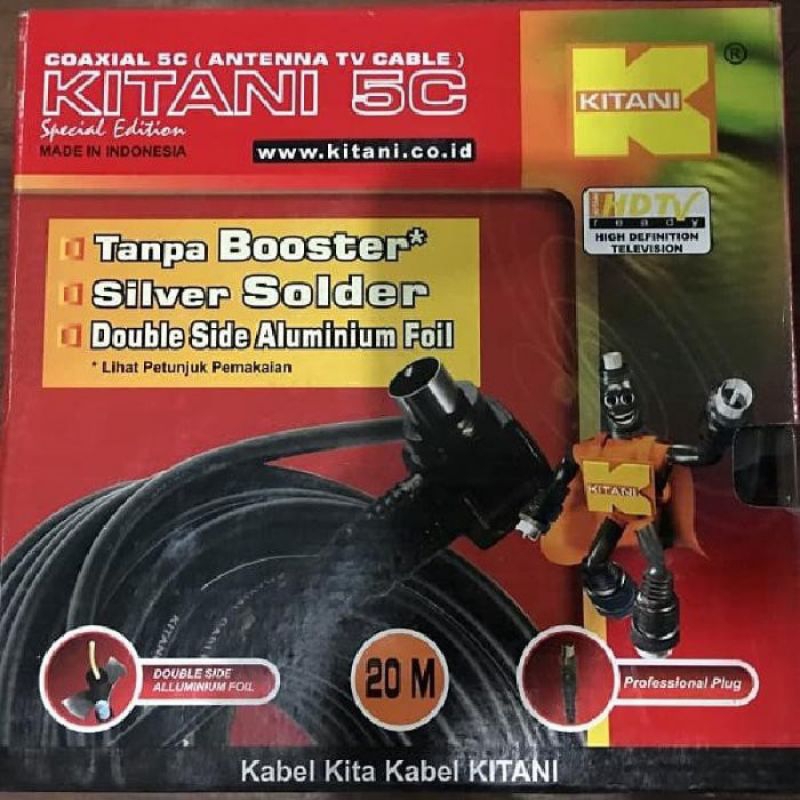 KITANI KABEL ANTENA TV DIGITAL RECEIVER PARABOLA SET TOP BOX TEMBAGA MURNI 5C 15 METER 20 METER