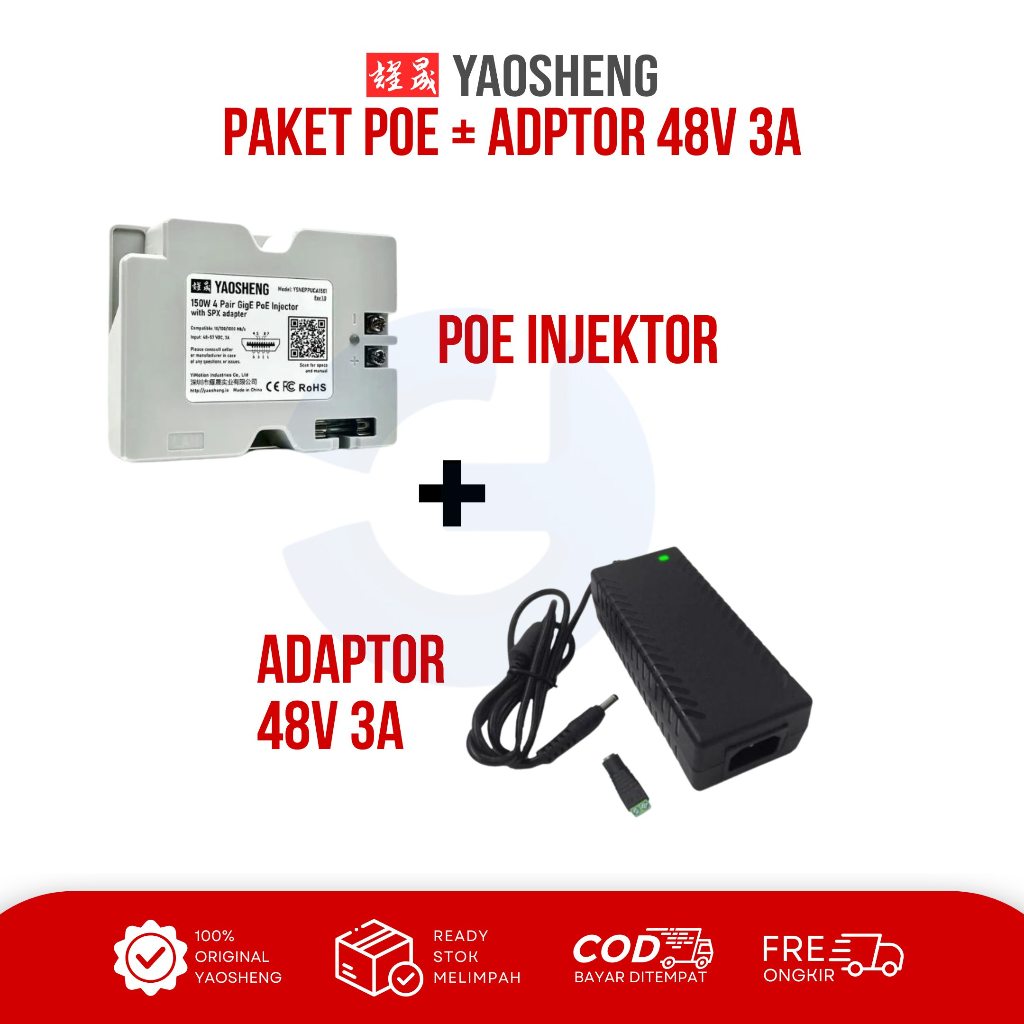 PAKET POE + ADAPTOR 48V 3A UNTUK STARLINK GEN 2 READY STOK
