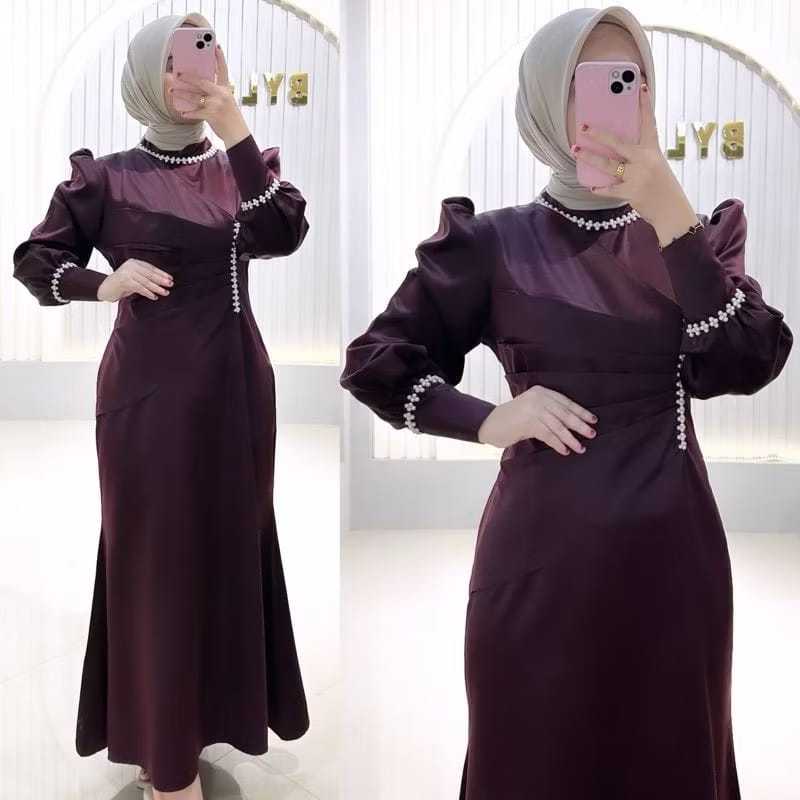 TERMURAH// Shanum Dress Satin Mermaid Dress  /Kondangan Dress Baju Kondangan Murah Lengan Balon