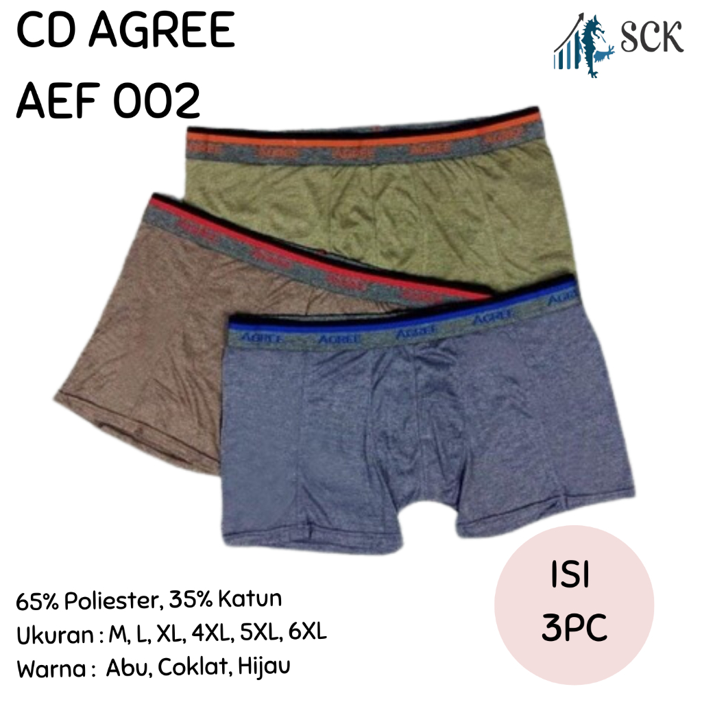 [ISI 3] Celana Dalam Olahraga Pria AGREE AEF 02 / CD Agree AEF02 Pinggang Karet MODEL BOXER Sport  /