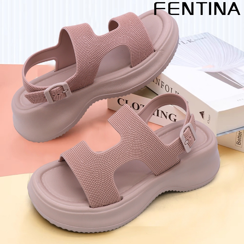 FENTINA Sandal Wanita Kekinian Tinggi Korea Sandal Fuji Wanita Anti-selip Jelly Wedge Platform Empuk
