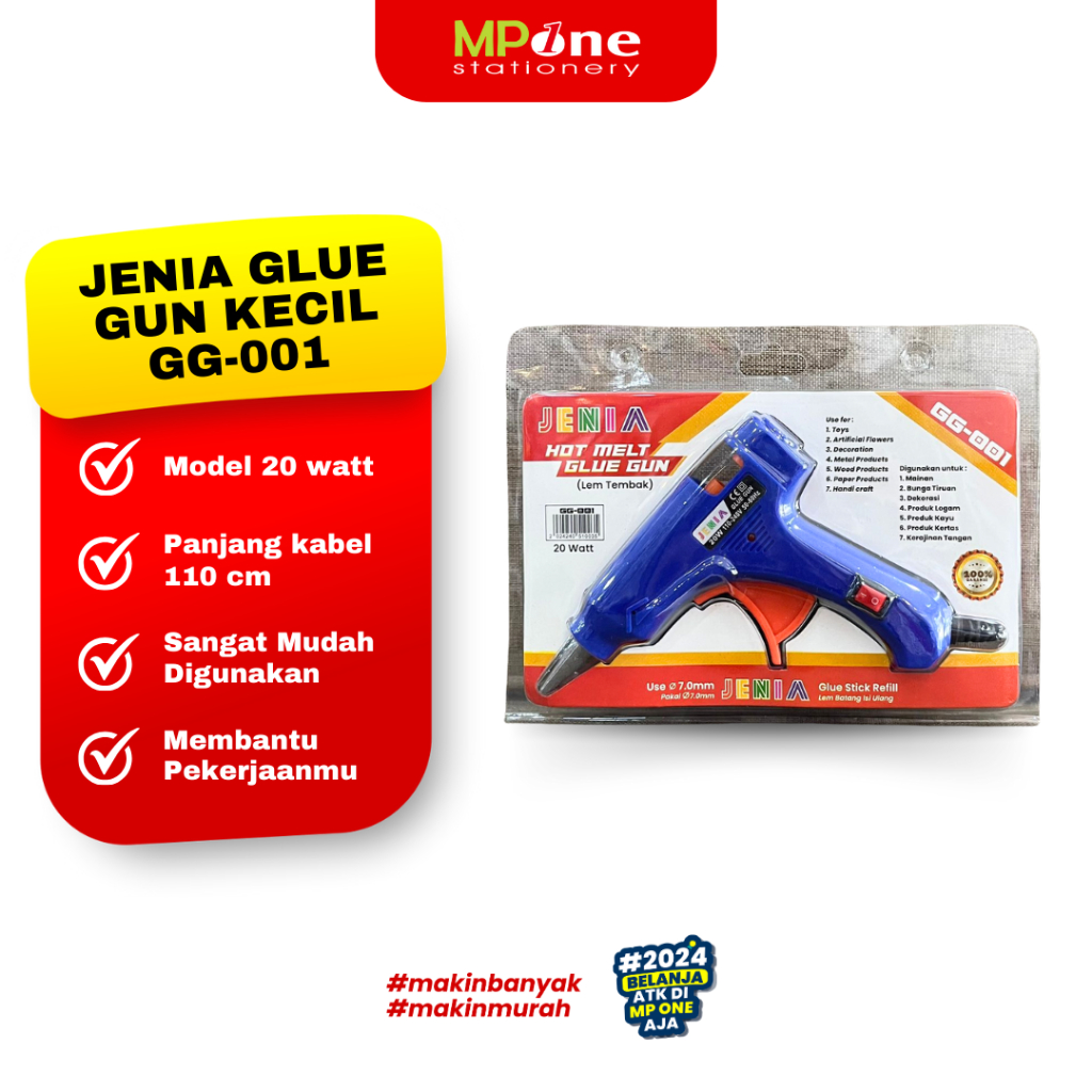 

Jenia Alat Lem Tembak Mini GG-001 / Lem Tembak Glue Gan 20 Watt / Glue Gun Kecil JENIA GG-001