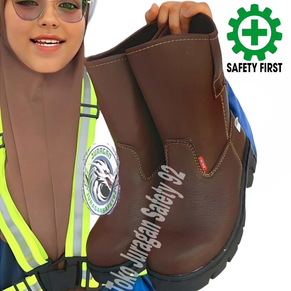 Sepatu Safety Boots Ujung Besi Kulit Skn Shoes Proyek Tol Pabrik Tambang Boot Mirip King Pria Wanita
