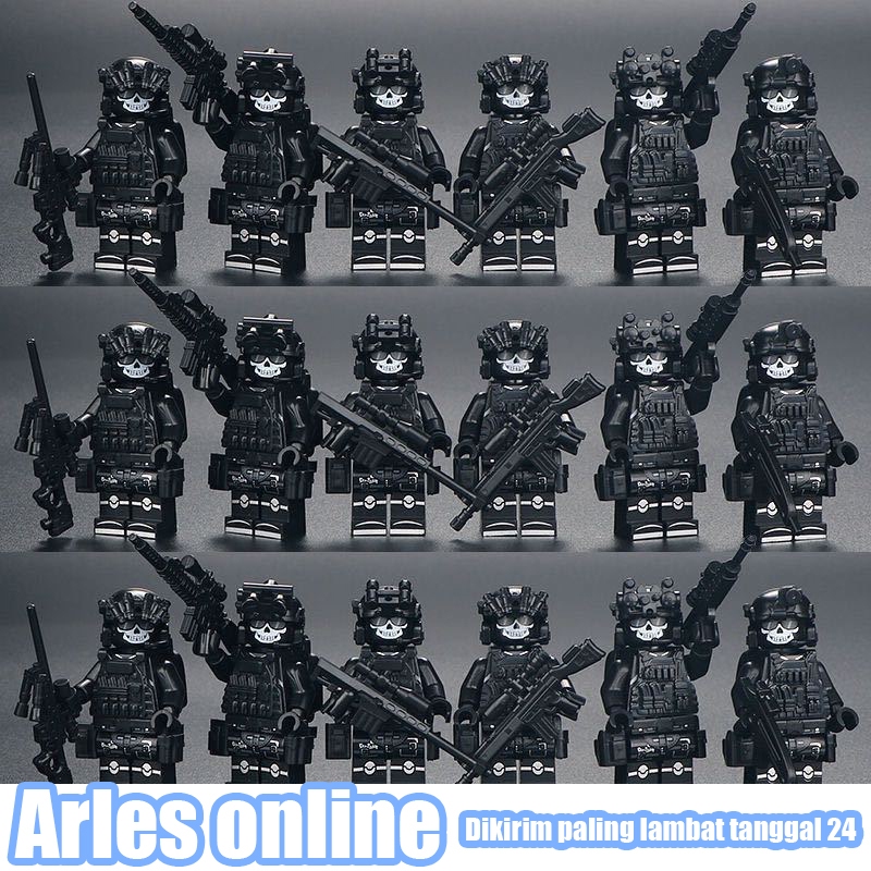 1Set Mainan Balok Military Minifigure Army Swat Hitam keren Mainan Militer Minifigure Viral