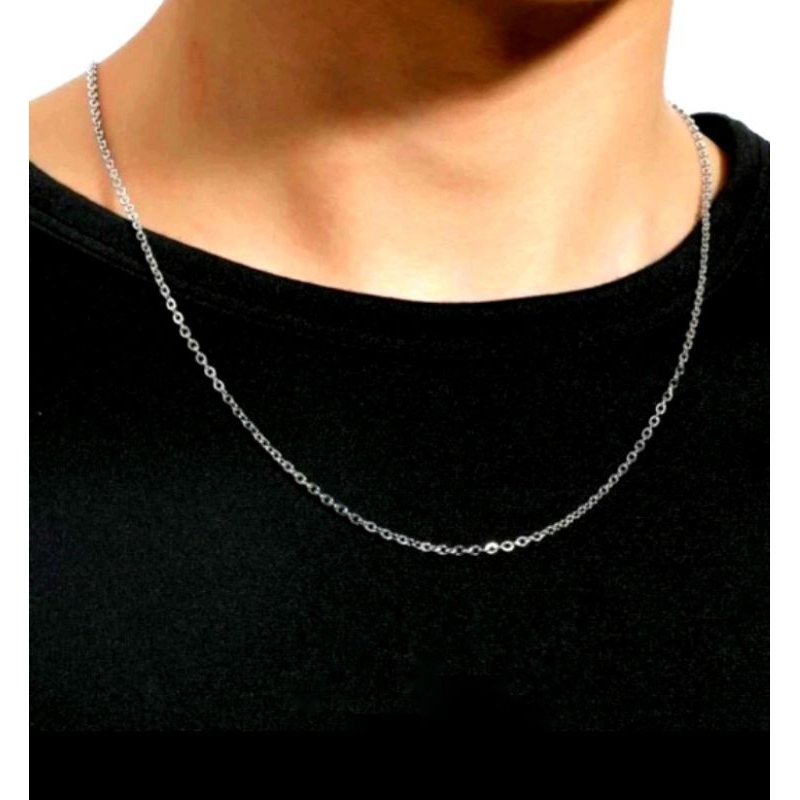 Kalung Rantai Pria wanita Stainless steel 316L original ukuran kecil perak