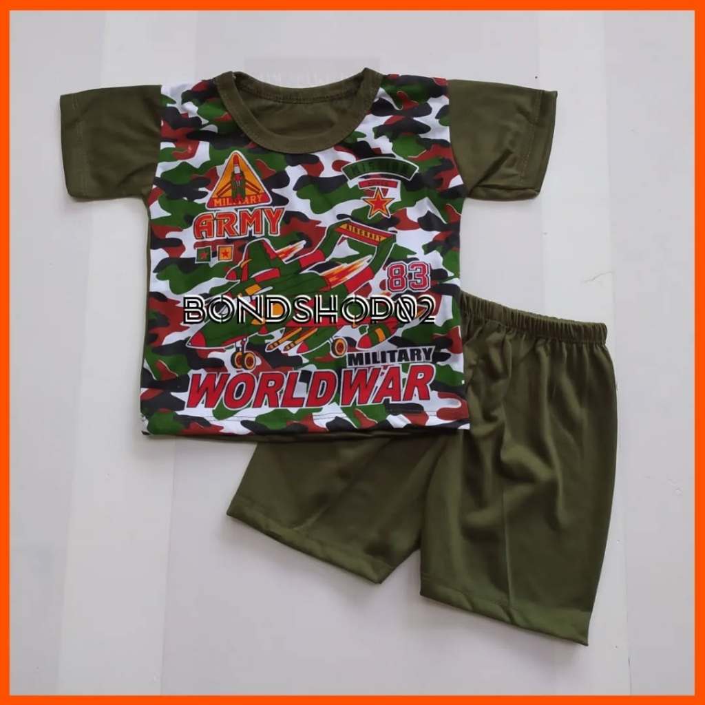 Setelan Baju Anak Loreng Lengan Pendek / Set Baju Doreng Bayi Laki Laki Umur 0-1 Tahun