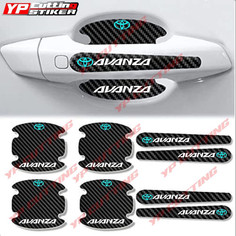 8 pcs sticker handle carbon mobil Avanza sticker pelindung gagang pintu mobil avanza
