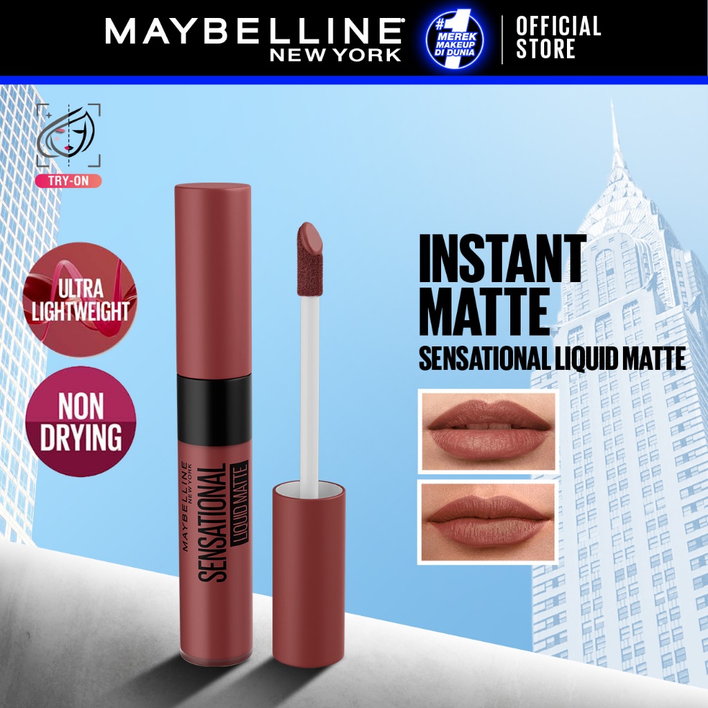 MAYBELLINE OFFICIAL Sensational Liquid Matte Lipstick Make Up - 7ml (Lipstik Matte Cair Dengan Warna