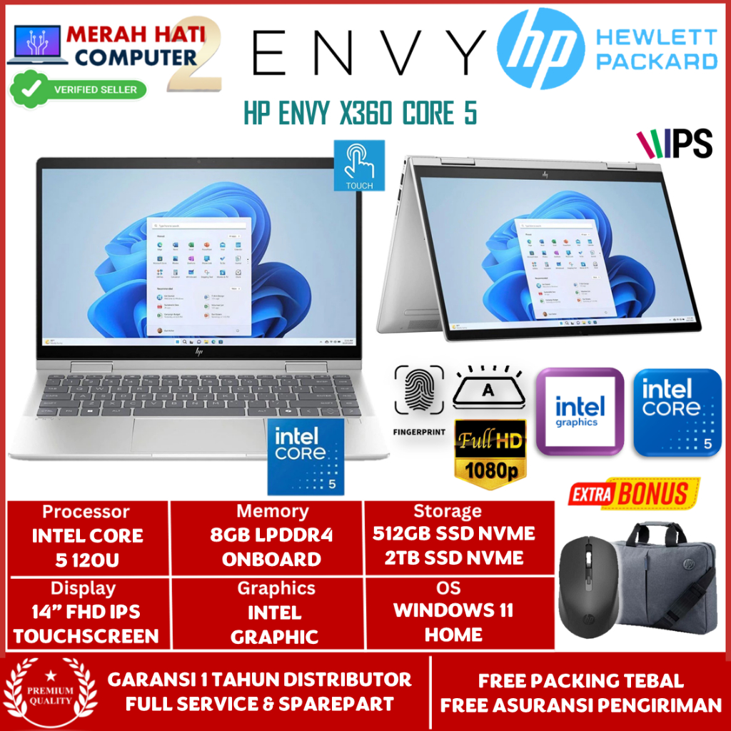 Laptop Hp Envy X360 14 Intel Core 5 120U 8GB 1TB SSD 14"FHD IPS Touchscreen BL FP Win11Home