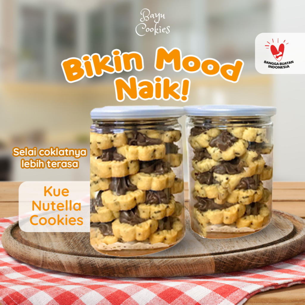 

Kue Kering Nutella Cookies 600ml - Kue Coklat Nutella Cemilan Enak Pop Can Homemade by Bayu Cookies