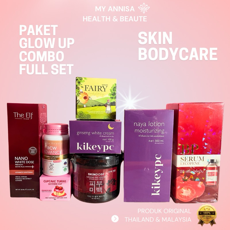 PAKET GLOW UP FULL SET 8in1 BODY SKINCARE WHITENING ORIGINAL THAILAND MALAYSIA (MEMUTIHKAN KULIT GLO