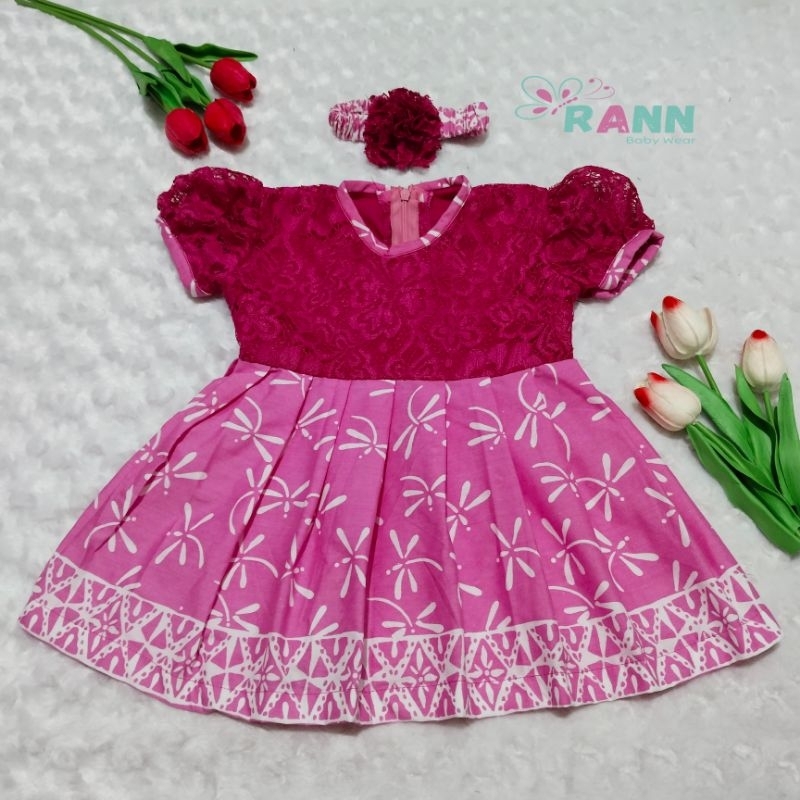 DRESS BAYI / DRESS ANAK / DRESS BATIK ANAK / DRESS BROKAT ANAK warna pink fanta