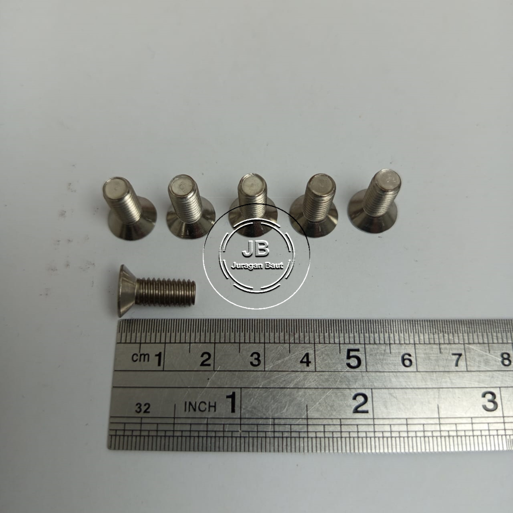 BAUT JF M6 X 15 STAINLESS SS SUS 304 ANTI KARAT FLAT HEAD SEKRUP M6X15 PANJANG 1,5CM 1,5 CM 6X15 6 X
