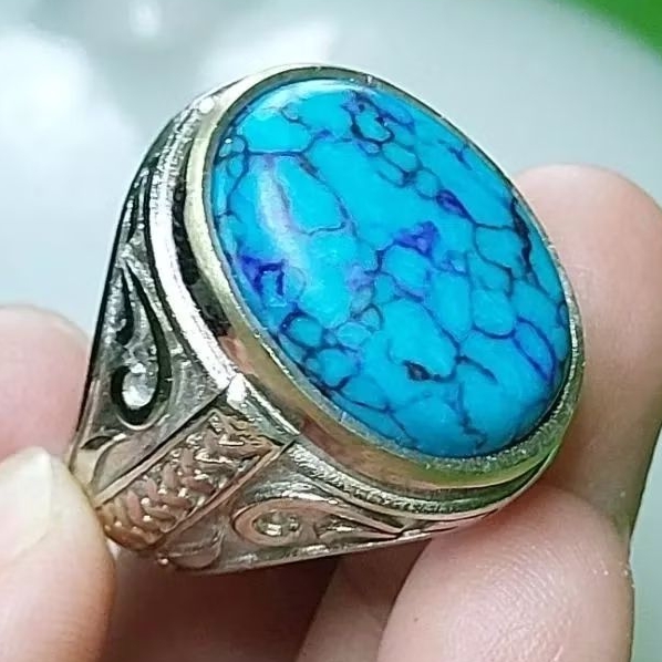 Batu cincin pirus biru mini / pirus urat hitam termurah