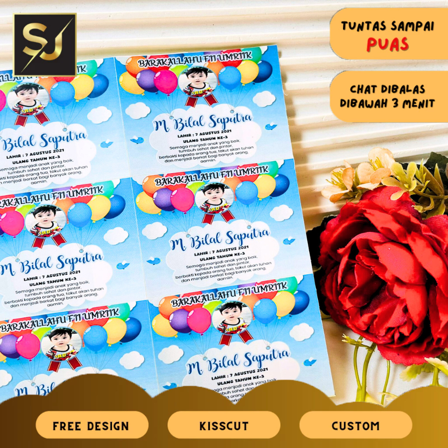

Sticker Label Ulang Tahun Persegi Custom Nama Anak Stiker Birthday Free Desain Sangjaya Print